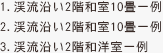 1.数寄屋造り和室(紅の陣) 2.数寄屋造り和室(内山城) 3.檜内湯